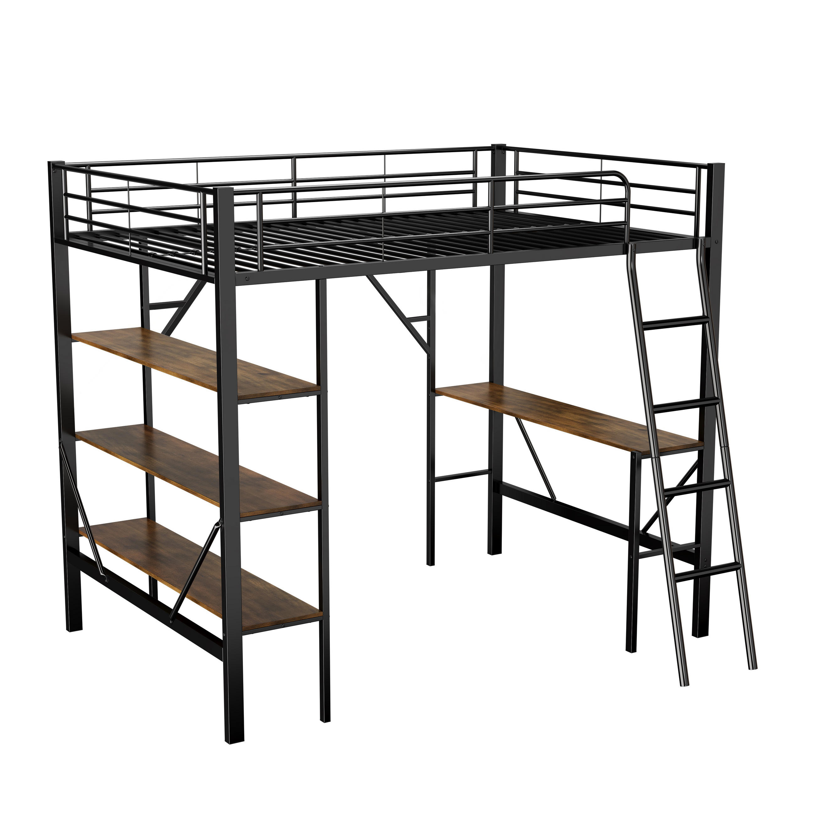 HOCHBETT 90/200 cm DE-04576, mit Schreibtisch und 3 Ablagen in Schwarz - Schwarz, Metall (90/200cm) - ComfortXL