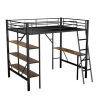 HOCHBETT 90/200 cm DE-04576, mit Schreibtisch und 3 Ablagen in Schwarz - Schwarz, Metall (90/200cm) - ComfortXL