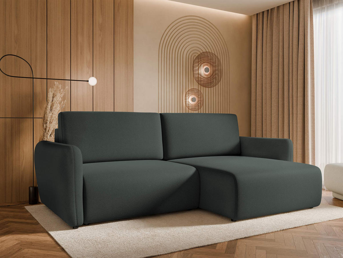 ECKSOFA Goya Slim - Dunkelgrün/Schwarz, Holz/Kunststoff (234/140cm) - MIRJAN24