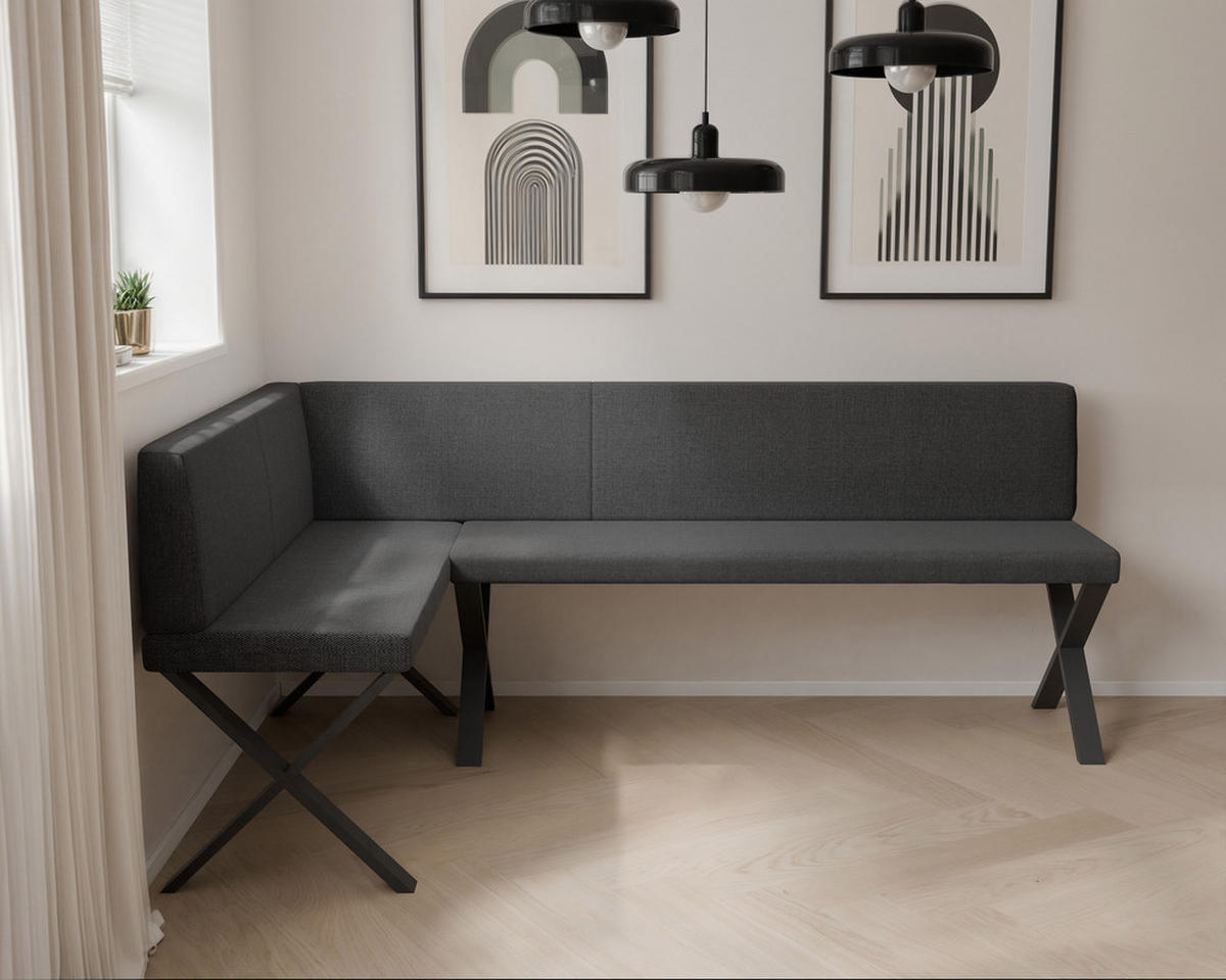 ECKBANK links VERO X Webstoff glatt, 142/196 cm Anthrazit - Anthrazit, Textil/Metall (142/196cm) - Idohome