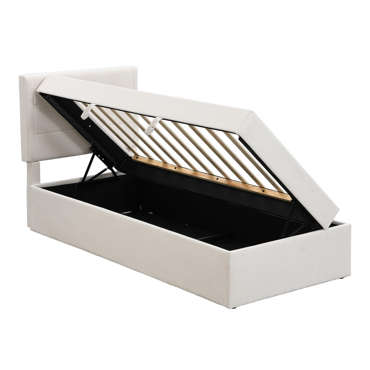 POLSTERBETT 90/200 cm Beige mit Stauraum und Lattenrost aus MDF - Beige, Holzwerkstoff (90/200cm) - OKWISH