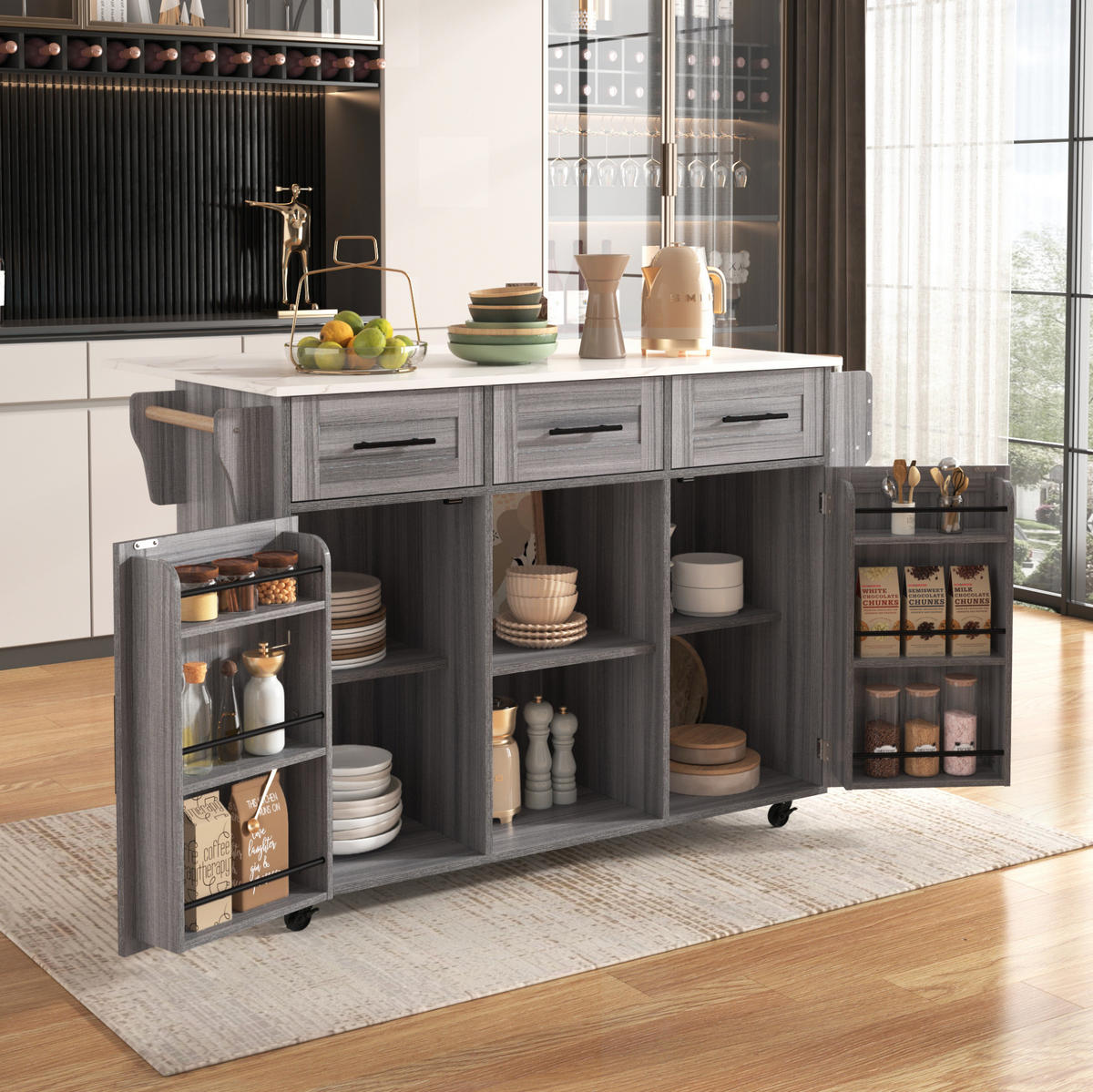 SERVIERWAGEN mit Klapptisch 139 x 46/71 x 91,5 cm Grau MDF - Grau, Holz (46/91.5/139cm) - Beauniv