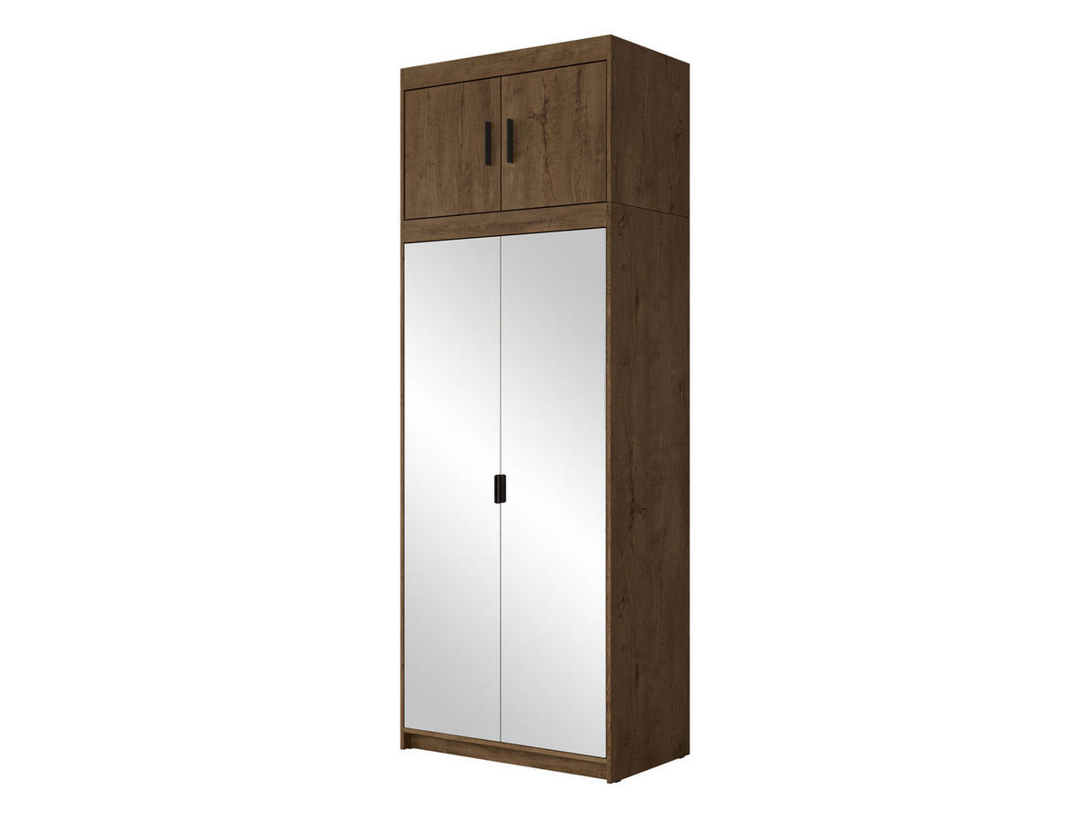 KLEIDERSCHRANK Elena 2D + Schrankaufsatz - Eichefarben/Schwarz, Holzwerkstoff/Kunststoff (90/246/53cm) - MIRJAN24