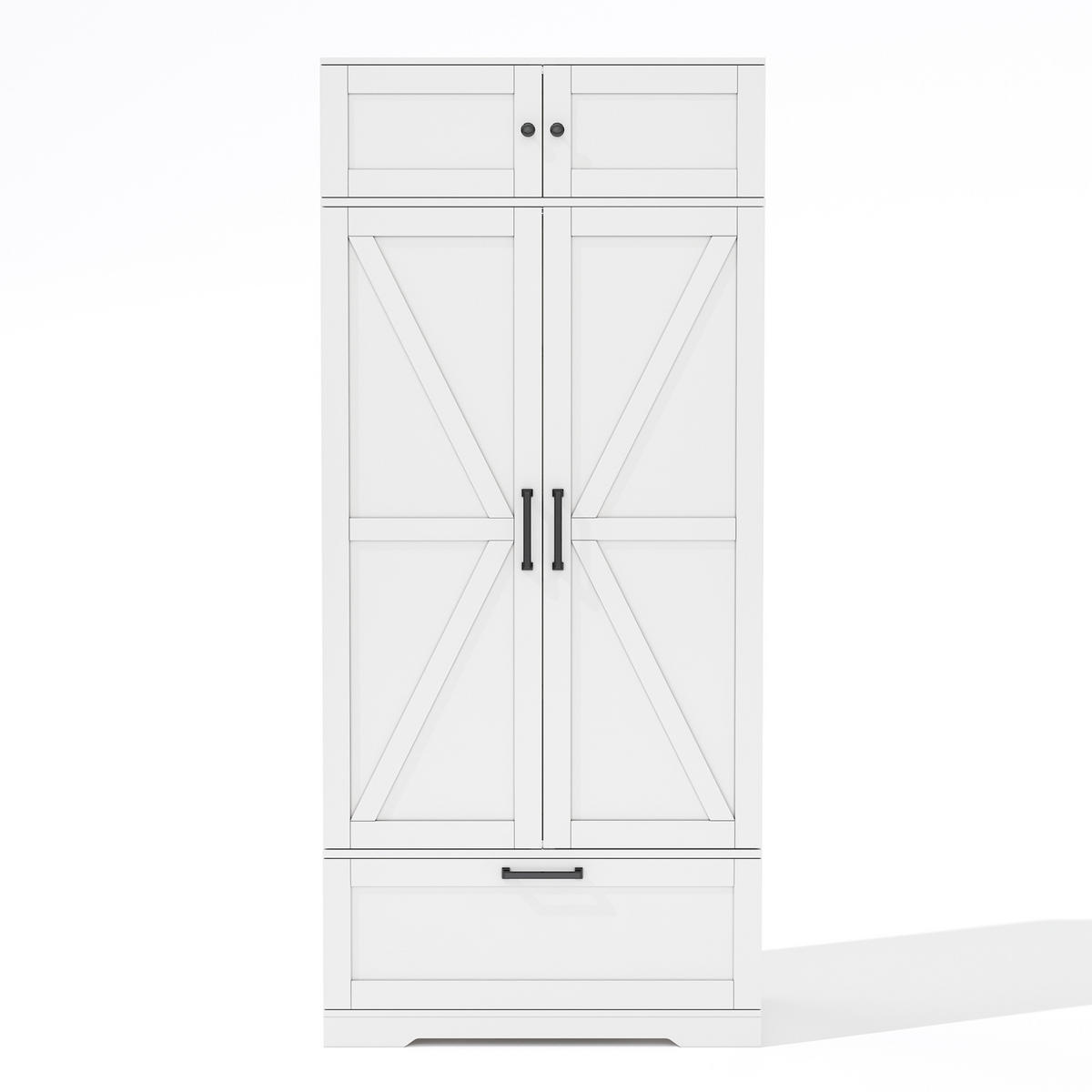 BUFFET 80/40/180 cm in Weiß mit Weinregal, Schublade und Türen - Weiß, Holzwerkstoff (80/180/40cm) - Flora Grace