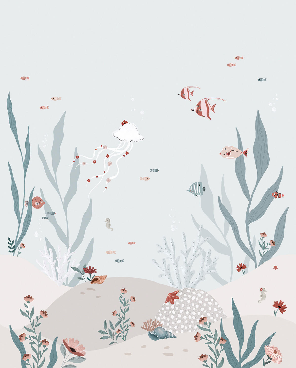 VLIESTAPETE Ocean Field, Leben unter Wasser 2m x 2.48m, Blau - Hellblau, Papier (248/200cm) - Lilipinso