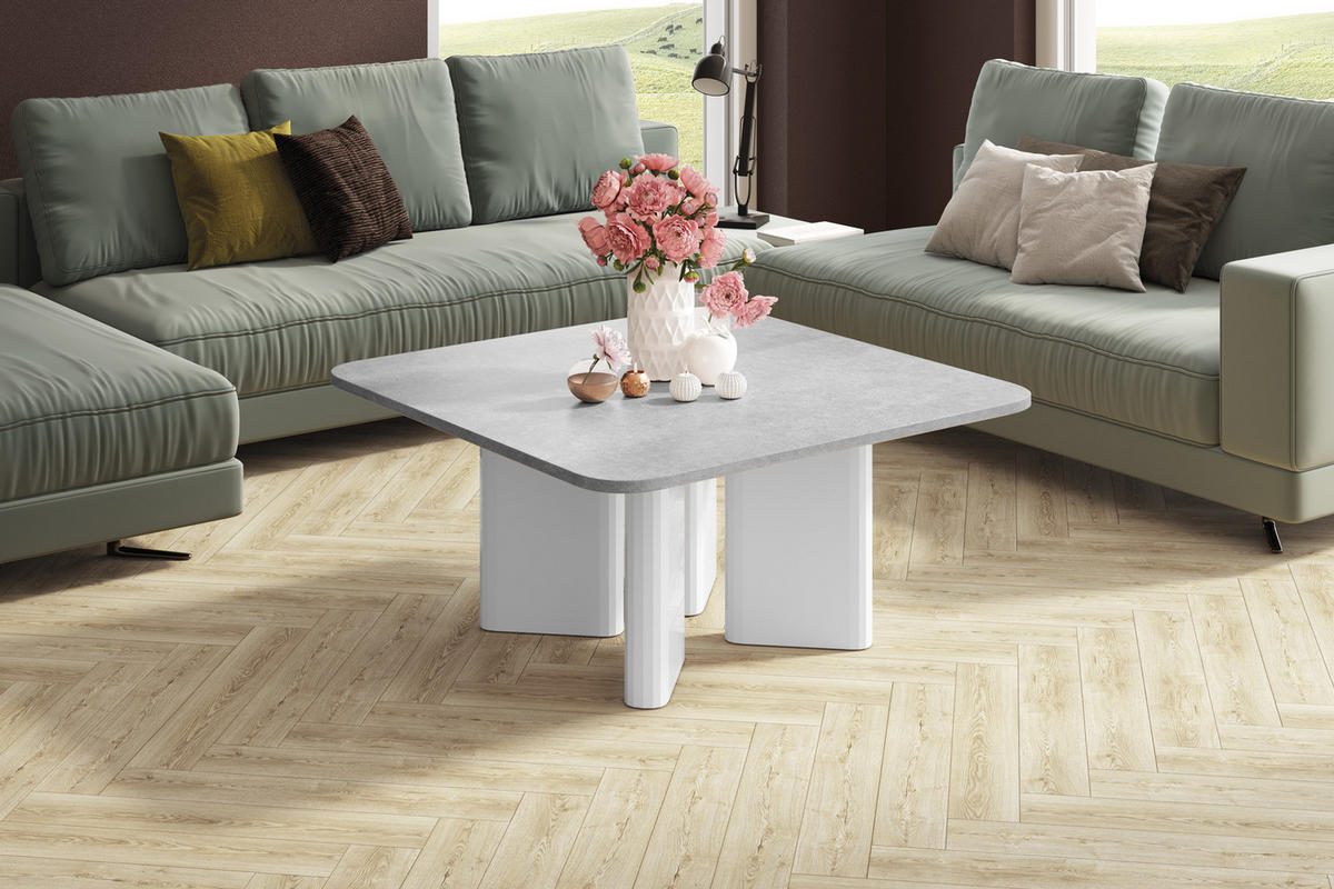 COUCHTISCH quadratisch 80/80/50 cm - Weiß Hochglanz/Grau, Holzwerkstoff (80/80/50cm) - designimpex
