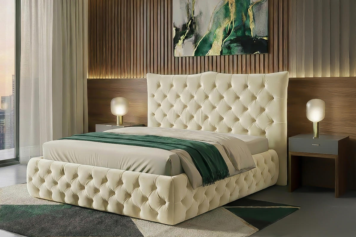 POLSTERBETT BERTINI Cremeweiß Velvet - Creme/Weiß, Textil (180/200cm) - KAWOLA