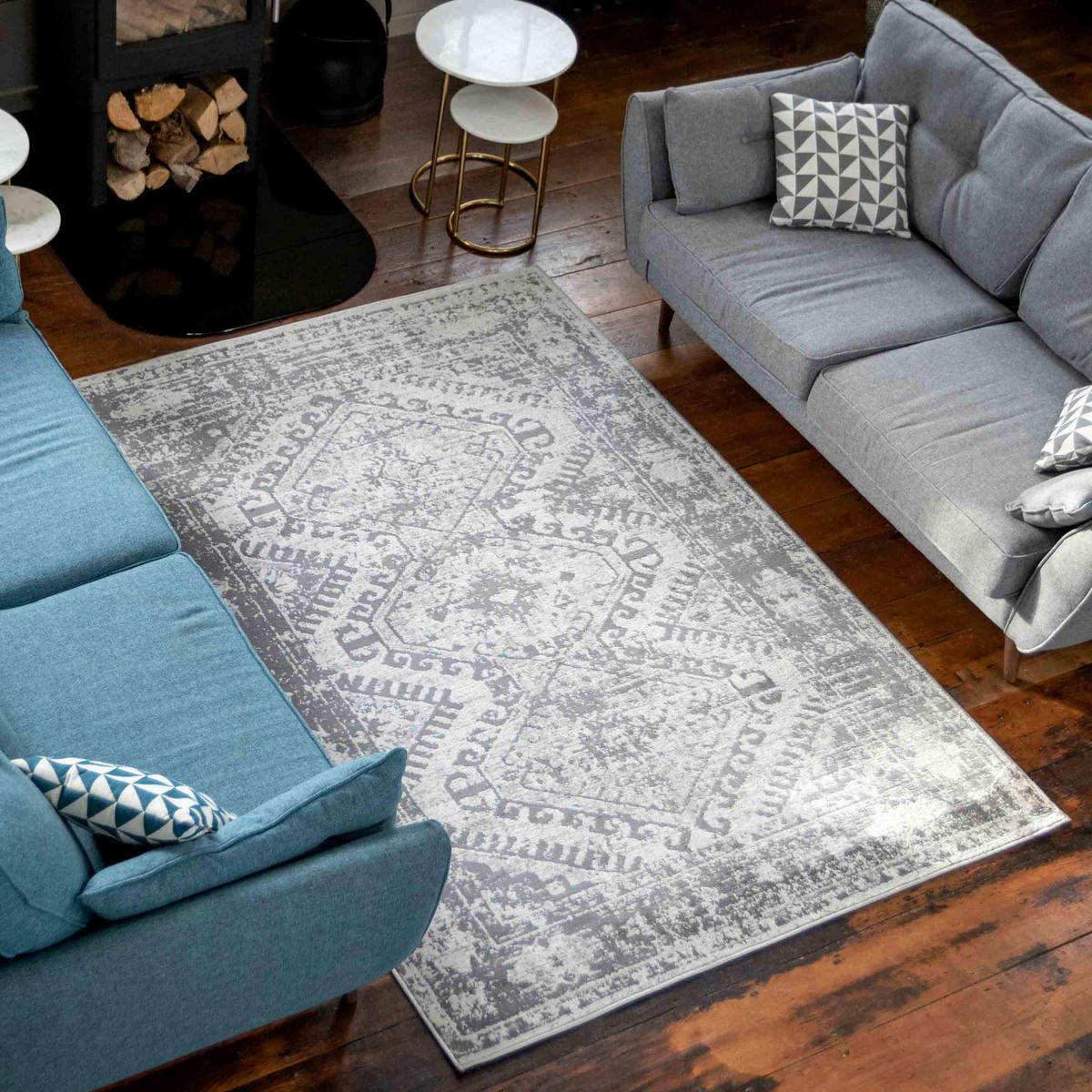 VINTAGE-TEPPICH Sophia Grau - Grau, Textil (120/170cm) - Kukoon Rugs