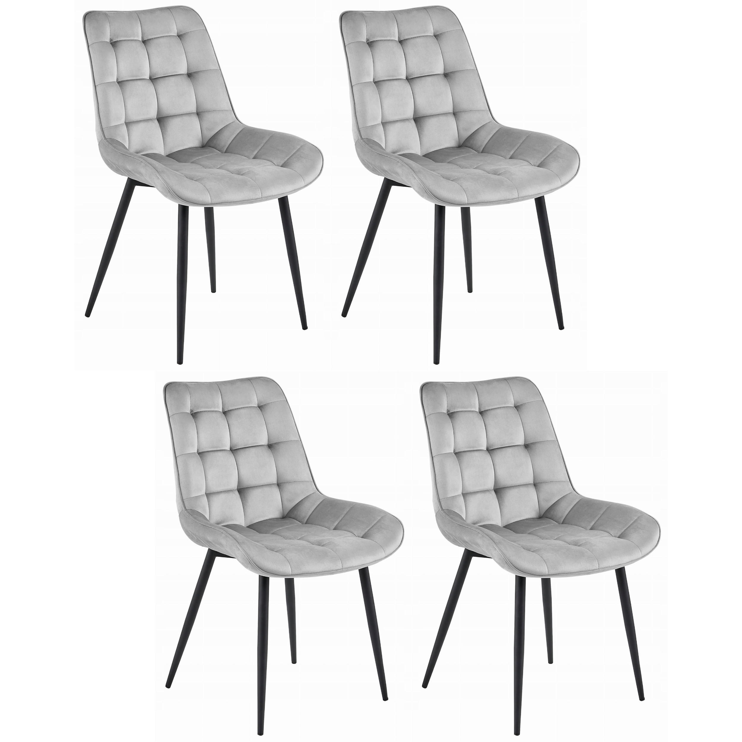 STUHL BARDI 4-er Set, Silbergrau, Schwarz, mit Samtstoff gepolstert - Hellgrau, Textil/Metall (56/84/62cm) - Komodee