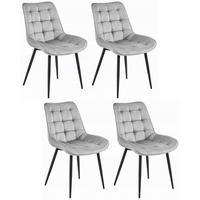 STUHL BARDI 4-er Set, Silbergrau, Schwarz, mit Samtstoff gepolstert - Hellgrau, Textil/Metall (56/84/62cm) - Komodee