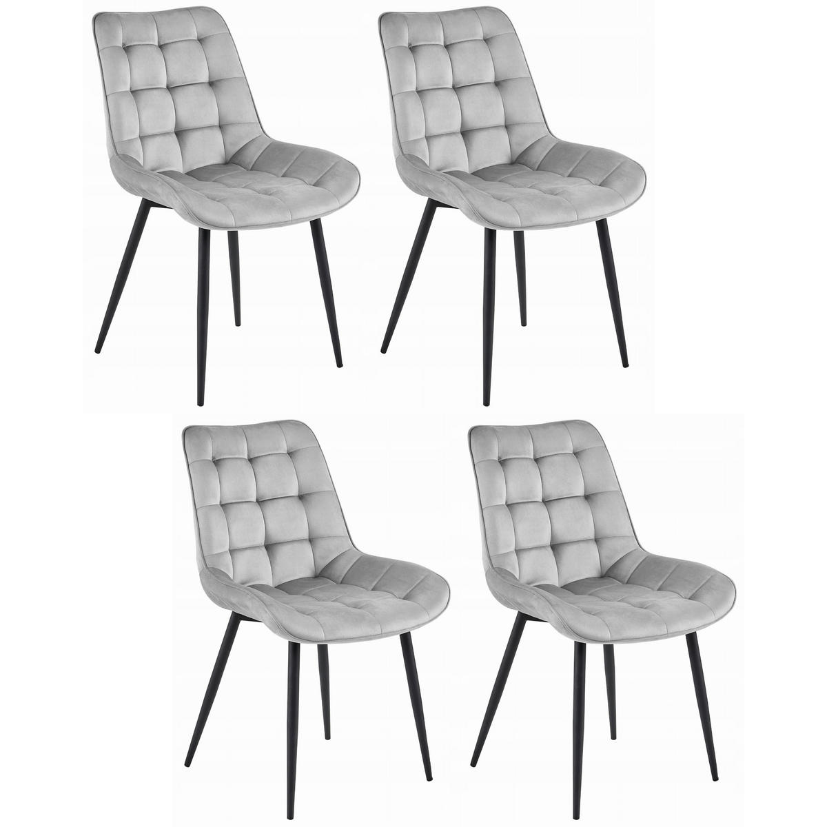 STUHL BARDI 4-er Set, Silbergrau, Schwarz, mit Samtstoff gepolstert - Hellgrau, Textil/Metall (56/84/62cm) - Komodee