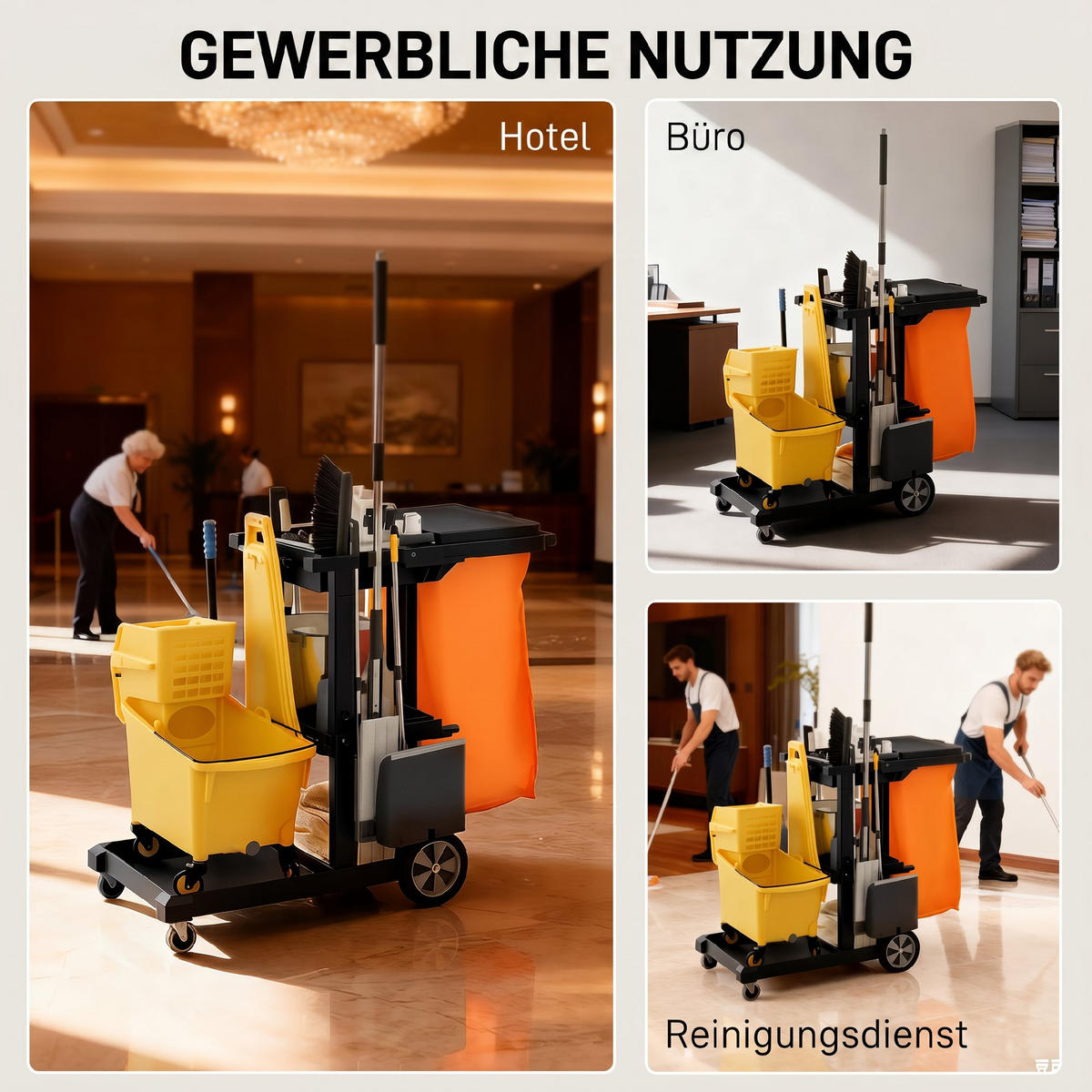 REINIGUNGSWAGEN Kunststoff Schwarz - Schwarz, Kunststoff (50.5/100/121cm) - HOMCOM