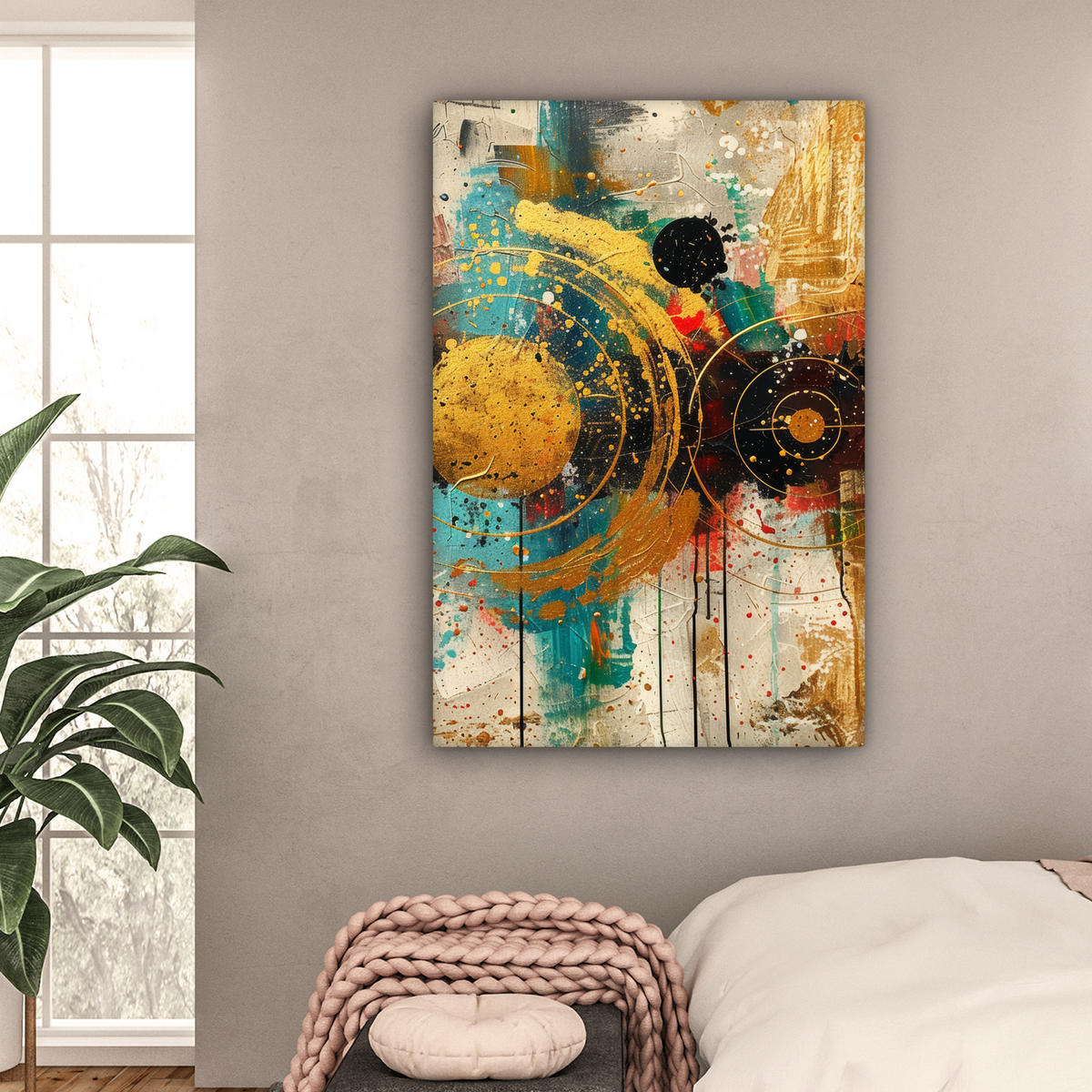OBRAZ NA PLÁTNE Abstraktné - umenie - zlaté - moderné 80x120 cm - viacfarebná, textil (80/120cm) - MuchoWow