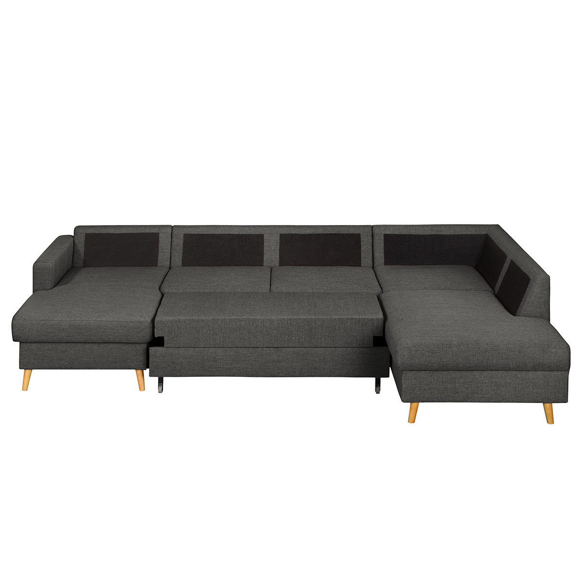 WOHNLANDSCHAFT mit Longchair - Dunkelgrau/Schwarz, Textil (290/90/200cm) - home24