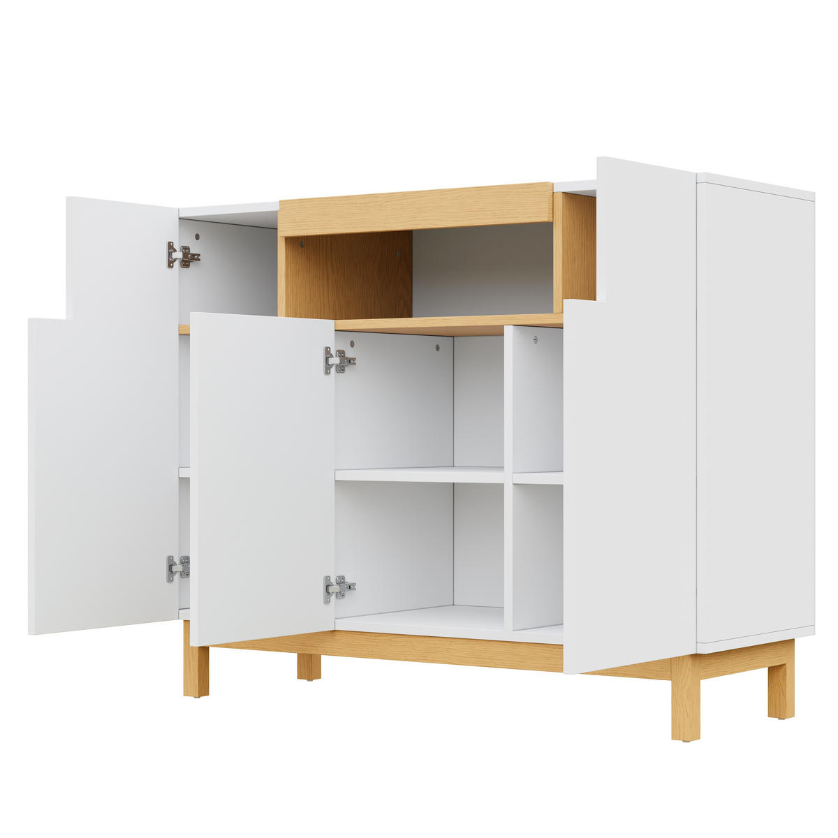 SIDEBOARD 120,5/42/96 cm weiß aus Spanplatte mit 3 Türen und offenem Fach - Weiß, Holzwerkstoff (120.5/96/42cm) - OKWISH