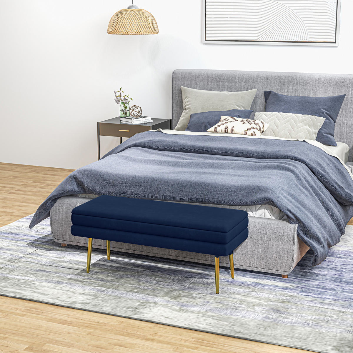 SITZBANK mit Stauraum, Blau - Blau, Kunststoff (37.5/43/79.5cm) - HOMCOM