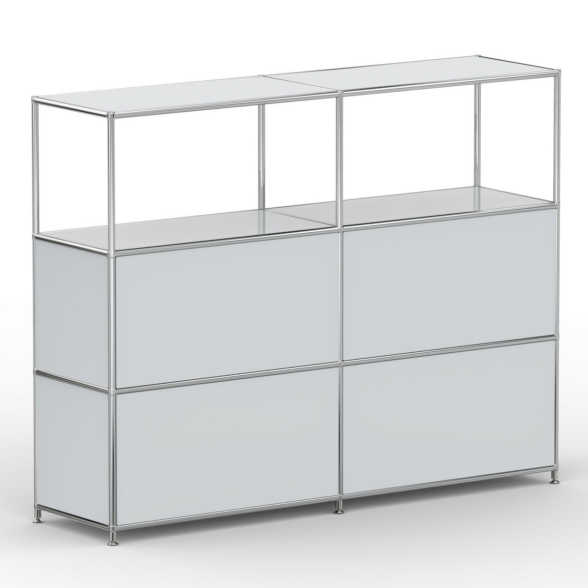 HOCHSCHRANK, 2 offene Fächer, 4 Klappen, Breite 152 cm, Lichtgrau - Chromfarben/Silberfarben, Metall (40/118/152.2cm) - Versee