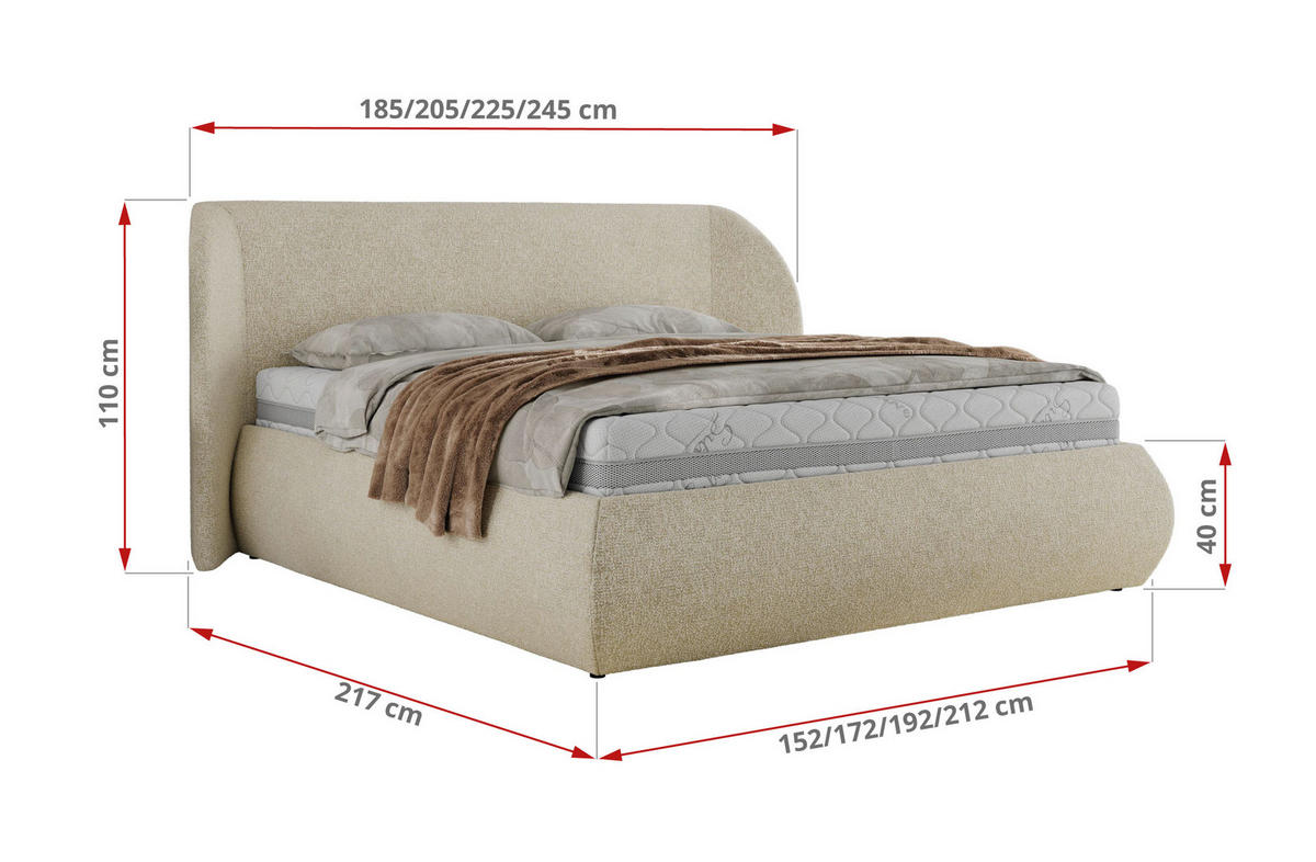 POLSTERBETT CAELA CLASSIC 160/200 - Creme Strukture - Pocket-Matratze - Creme, Textil (160/200cm) - MKS