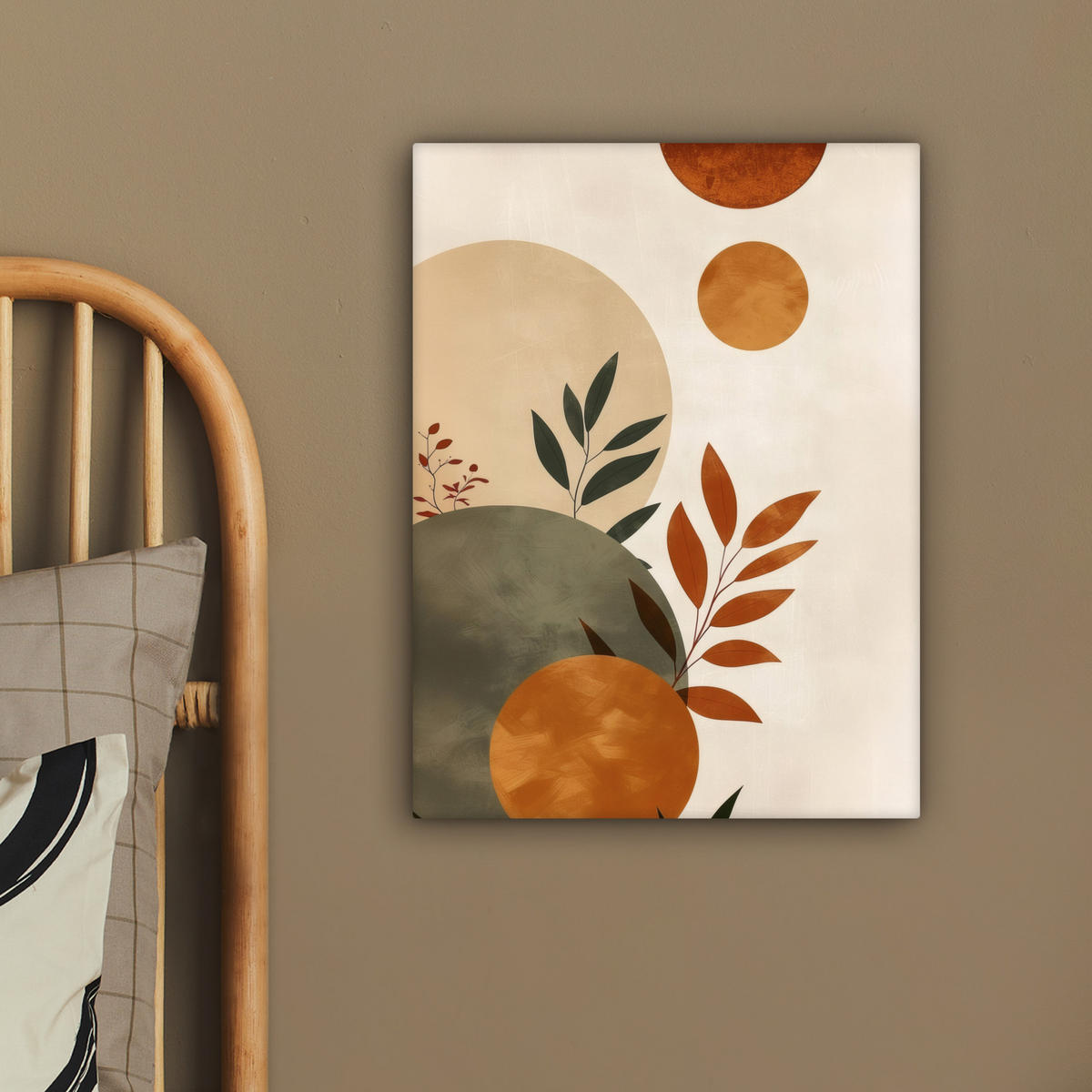 LEINWANDBILD Formen - Rund - Blätter - Beige 30x40 cm - Rostfarben, Textil (30/40cm) - MuchoWow