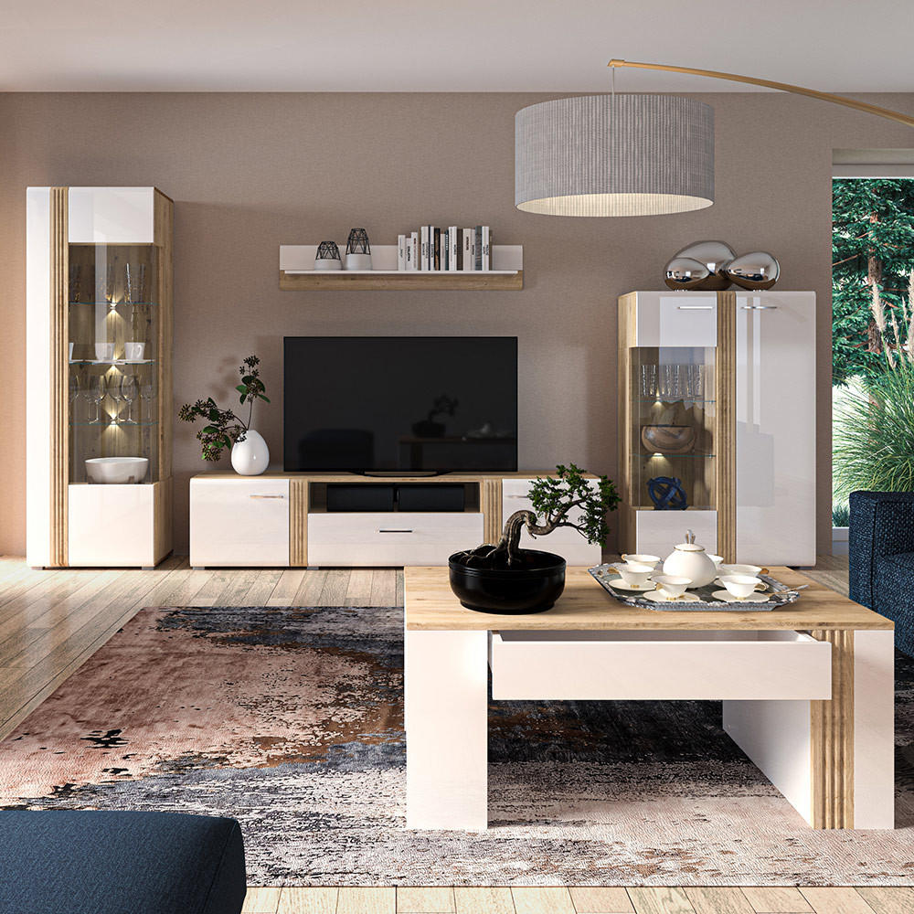 WOHNZIMMER-SET 5-TLG. Akron-131 - Weiß, Holzwerkstoff (610/196/60cm) - Lomado