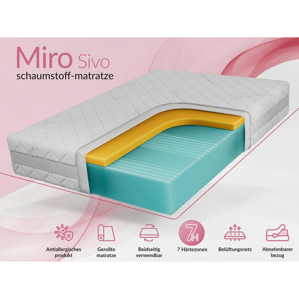 Thumbnail - MKS Viscomatratze, Weiß, Textil, H2, Füllung: Kaltschaum, Rechteckig, 120x200 cm, Oeko-Tex®, atmungsaktiv, Bezug abnehmb...