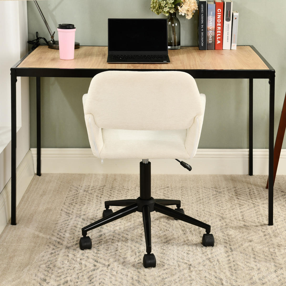 DREHSTUHL Stoffbezug höhenverstellbar & 360° drehbar - Beige, Textil/Metall (54/85/56cm)
