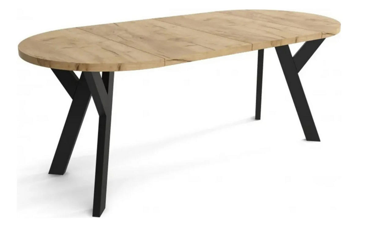 ESSZIMMERTISCH IDA, ausziehbarer Tisch Durchmesser: 90 cm bis 130 cm, Wohnzimmertisch Farbe: Naturbelassen, mit Holzbeinen in Farbe Schwarz - Hellbraun/Schwarz, Holzwerkstoff (90/90/75cm) - Sepro Meble