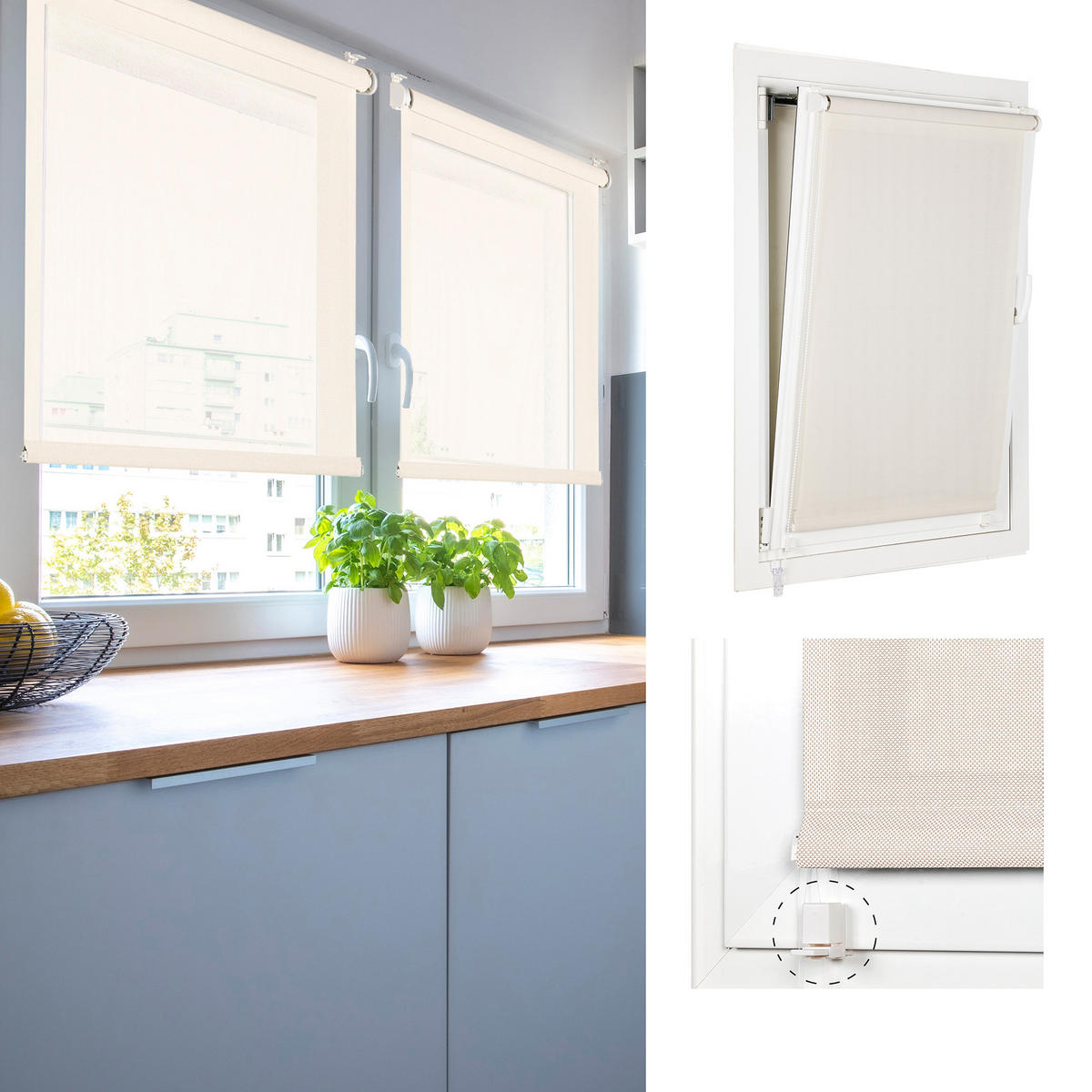 SCREEN-ROLLO without drilling 75X180 - Ecru, Kunststoff (75/180cm) - STORESDECO