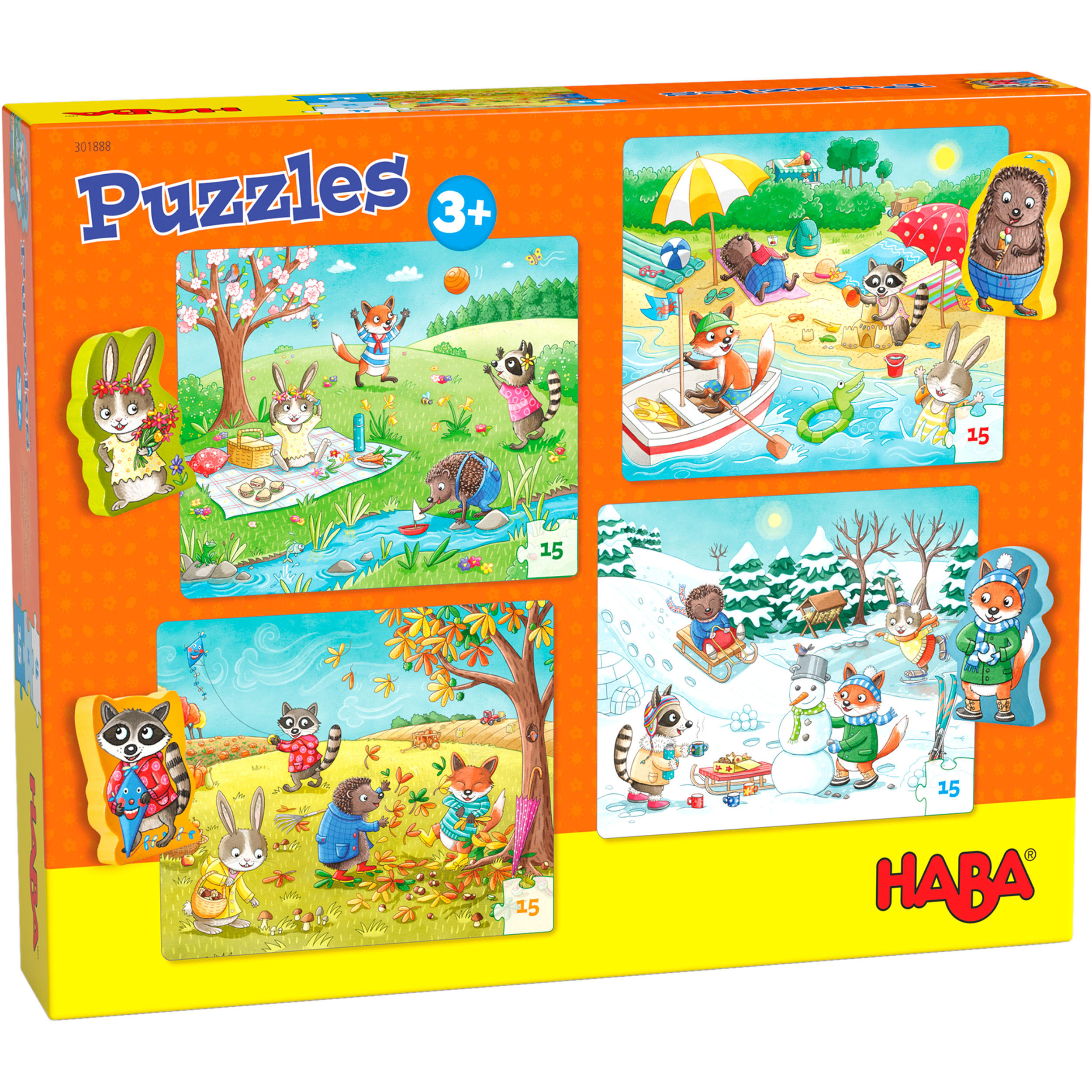 PUZZLE Jahreszeiten, ab 3 Jahren, 4 x 15 Teile - Multicolor, Naturmaterialien (31/6.5/24cm) - Haba