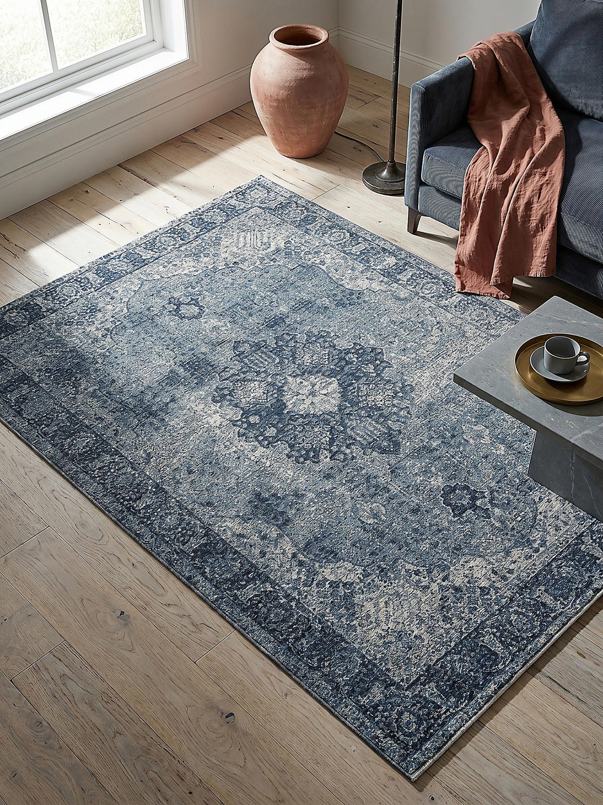 TEPPICH COQUET, im Vintage-Stil, Blau, 200 x 290 cm - Blau, Textil (200/290cm) - KADIMA DESIGN