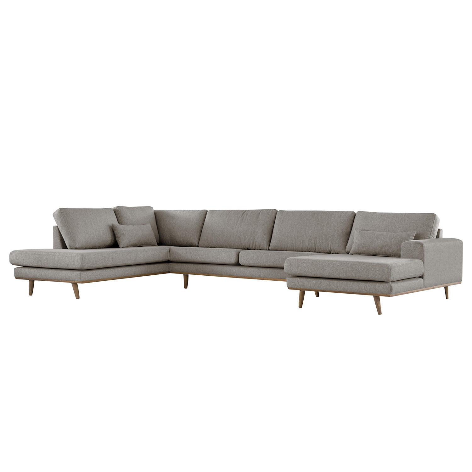 WOHNLANDSCHAFT mit Longchair - Eichefarben/Graubraun, Eichenholz/Textil (371/81/219cm) - home24