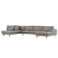 WOHNLANDSCHAFT mit Longchair - Eichefarben/Graubraun, Eichenholz/Textil (371/81/219cm) - home24