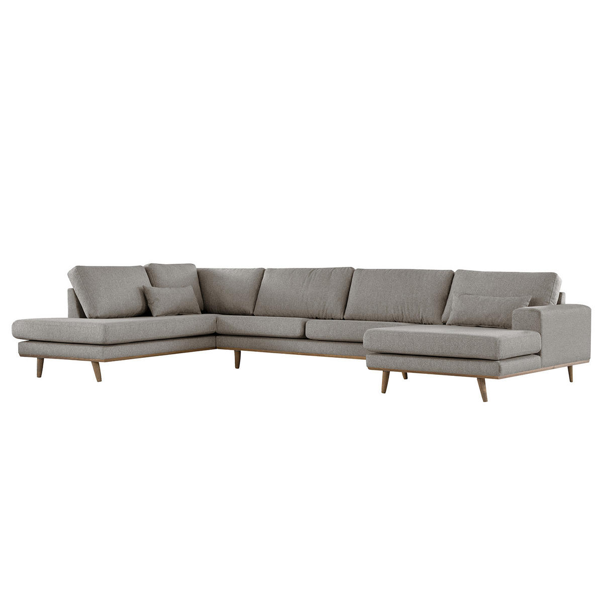 WOHNLANDSCHAFT mit Longchair - Eichefarben/Graubraun, Eichenholz/Textil (371/81/219cm) - home24