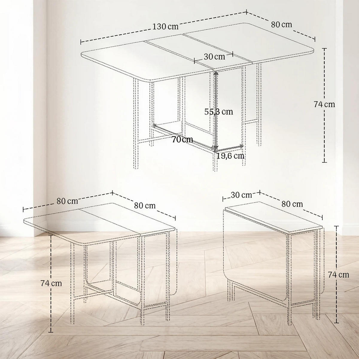 KLAPPTISCH 80-130/80/74 cm mit Rollen und Ablagefach DE-39944 Grau - Grau, Holzwerkstoff (80/130/74cm) - ComfortXL