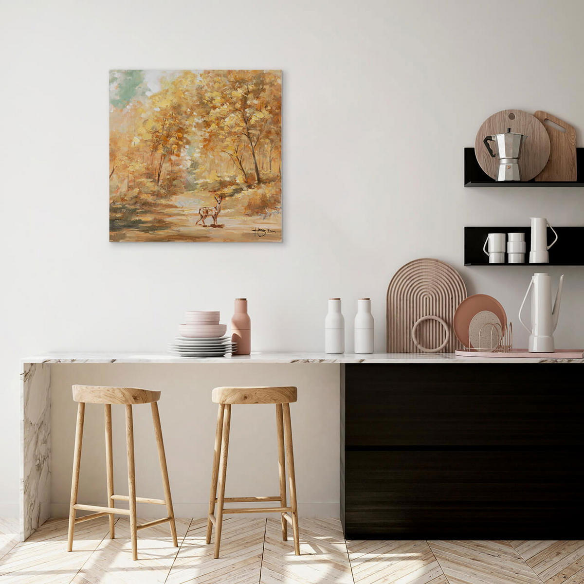OLEJOMALBA 60/60 cm, Zvířata - pomerančová, dřevo/textil (60/60cm) - KUNSTLOFT