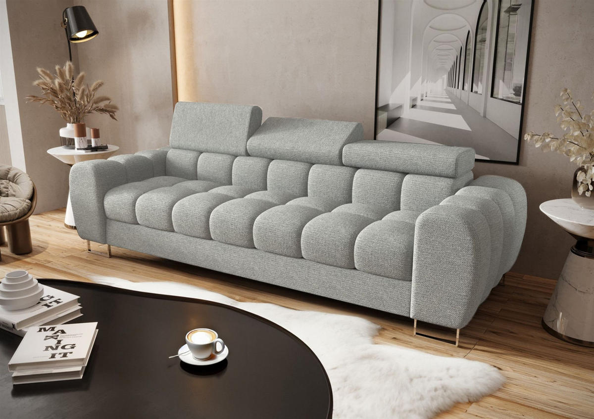 SOFA 3-sitzer Bastien In Stoff Aragon - Grau, Holzwerkstoff/Textil (265/95/97cm) - Fun Möbel