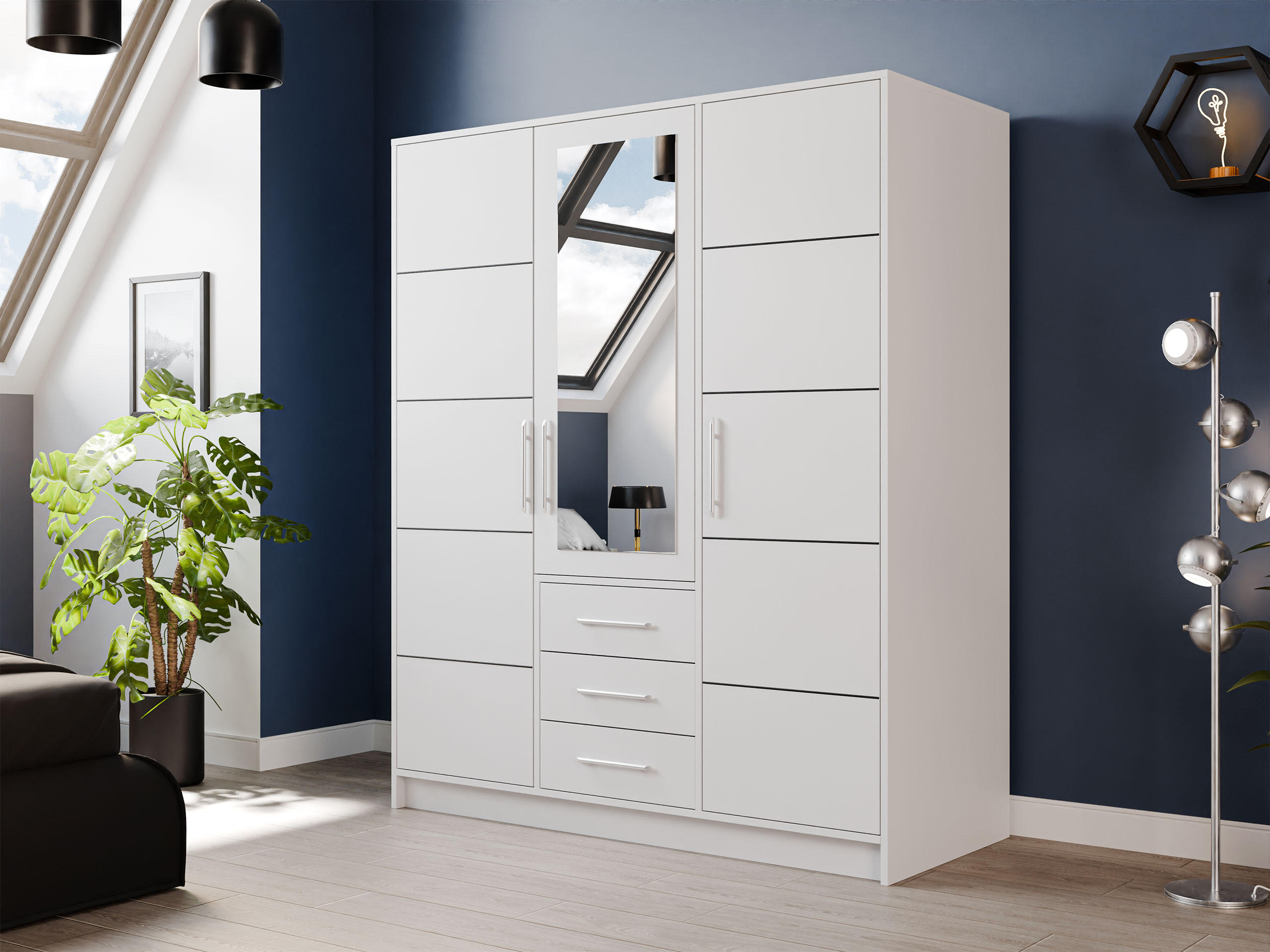 DREHTÜRENSCHRANK Bali D3 - Silberfarben/Weiß, Holzwerkstoff/Kunststoff (58/200/147cm) - MIRJAN24