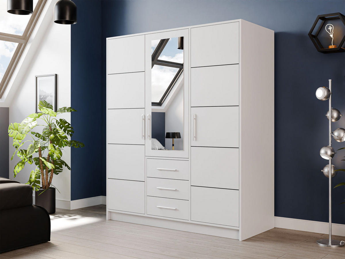 DREHTÜRENSCHRANK Bali D3 - Silberfarben/Weiß, Holzwerkstoff/Kunststoff (58/200/147cm) - MIRJAN24