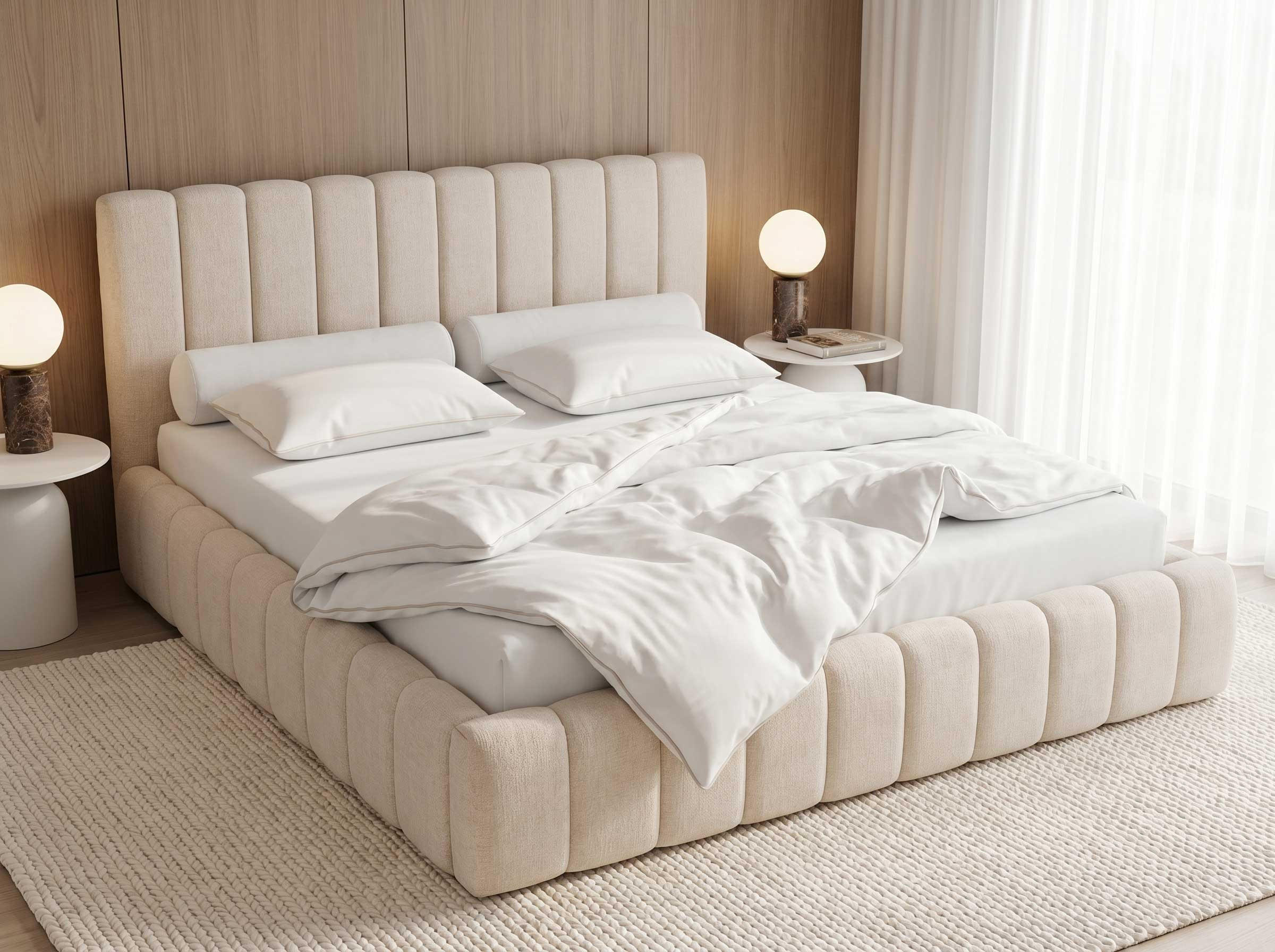 POLSTERBETT Corto Beige 180/200 cm Struktur Stoff mit Bettkasten und Matratze - Beige, Textil/Metall (180/200cm) - wonello