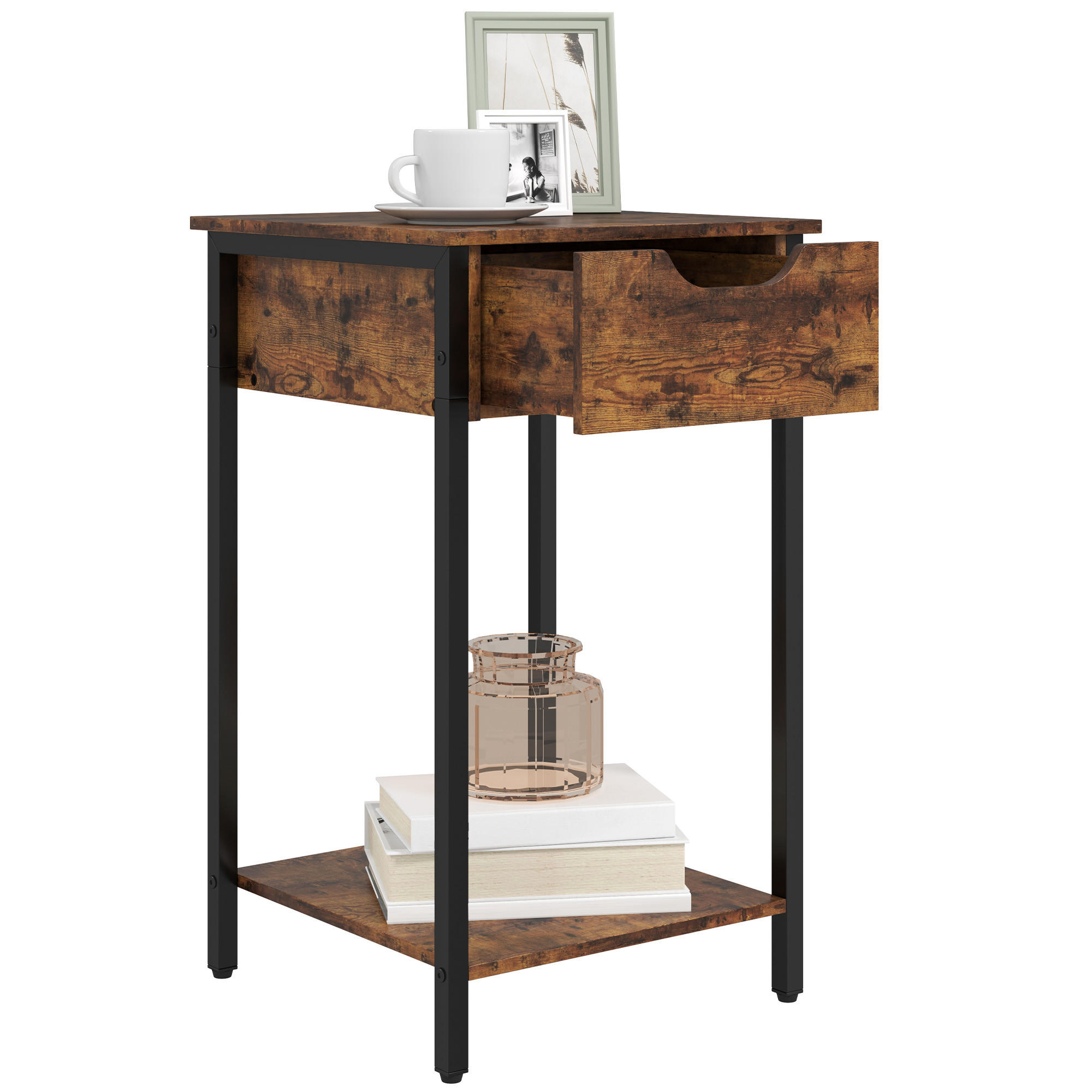 BEISTELLTISCH im Industriestil, Ablagefach, 40 x 40 x 68 cm - Braun, Holzwerkstoff (40/40/68cm) - HOMCOM