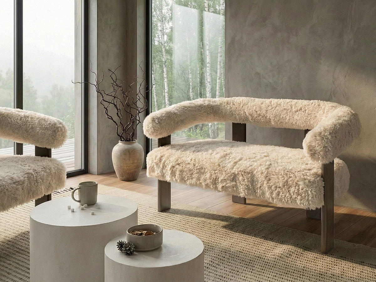 2-SITZER-SOFA Webpelz Cremeweiß/Dunkelbraun Ilbro - Creme, Textil (138/76/68cm) - Beliani