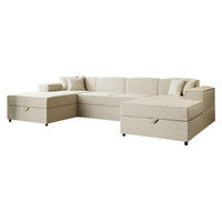 WOHNLANDSCHAFT Santos U Boucle - Schwarz/Naturfarben, Holzwerkstoff/Kunststoff (320/79/166cm) - MIRJAN24