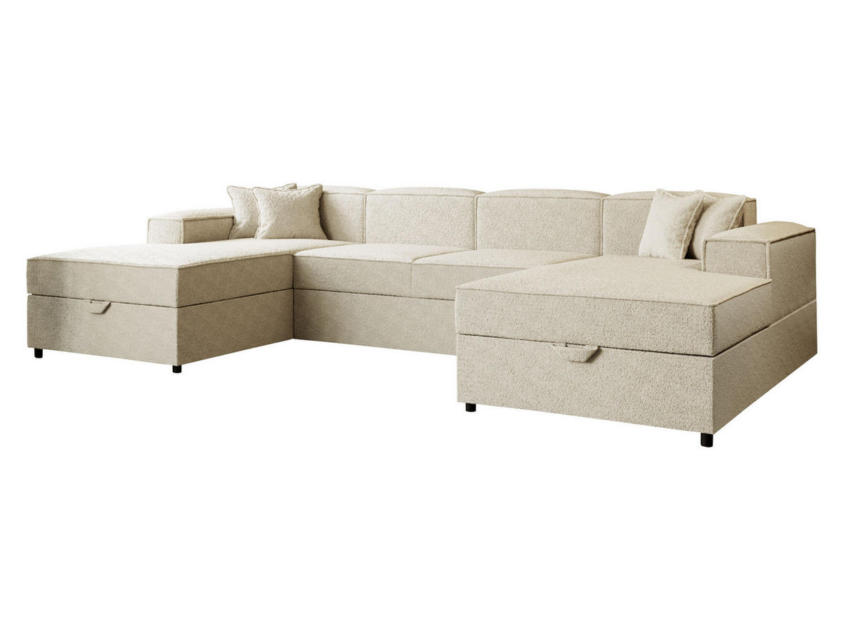 WOHNLANDSCHAFT Santos U Boucle - Schwarz/Naturfarben, Holzwerkstoff/Kunststoff (320/79/166cm) - MIRJAN24