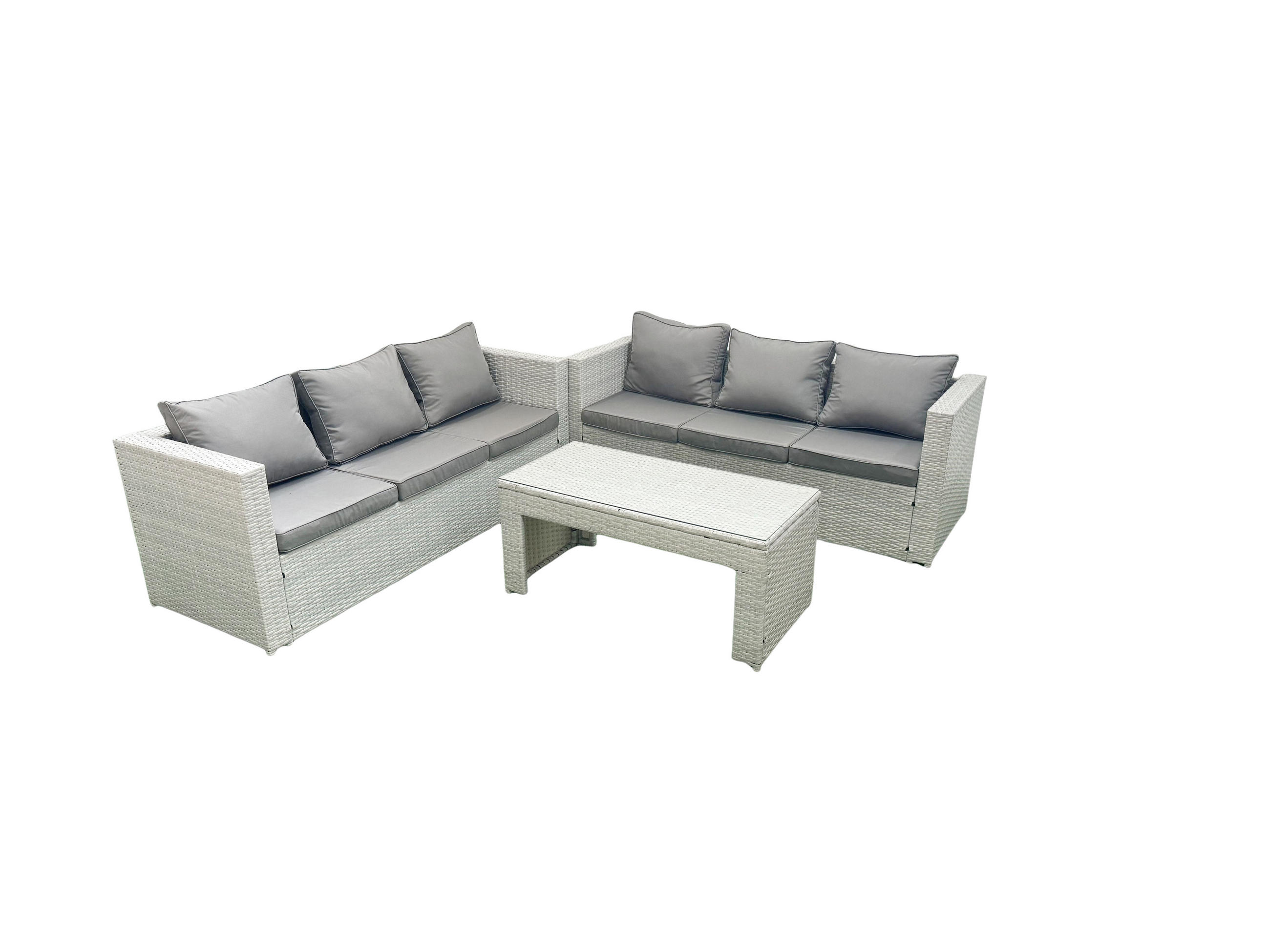 GARTENSOFA hohe Rückenlehne Polyrattan Hellgrau-Mix 6-Sitzer - Hellgrau/Grau, Glas/Kunststoff - Fimous
