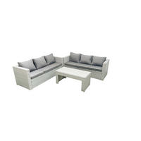 GARTENSOFA hohe Rückenlehne Polyrattan Hellgrau-Mix 6-Sitzer - Hellgrau/Grau, Glas/Kunststoff - Fimous