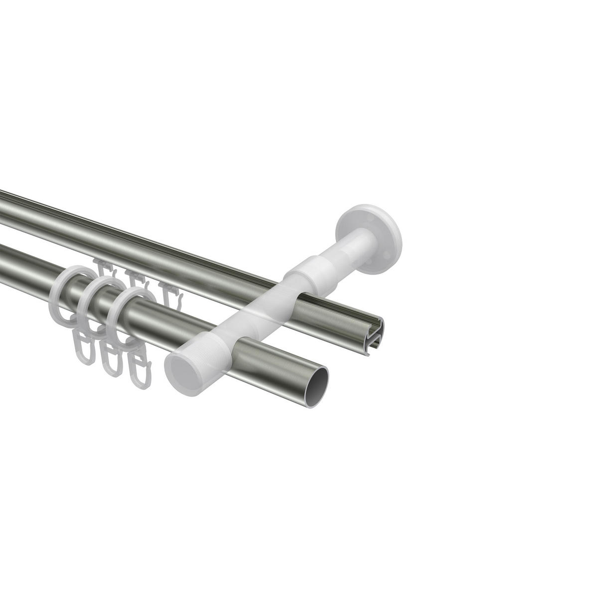 RUNDROHR-INNENLAUF-GARDINENSTANGEN-SET Prestige Estana 180 cm, 2-läufig, 20 mm Ø Edelstahl-Optik - Edelstahlfarben, Metall (180cm) - INTERDECO