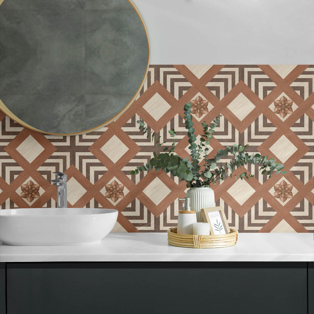 WANDPANEEL 6x 60x30 cm selbstklebend Selva - Kastanienfarben, Kunststoff (30/1.6/60cm) - Wallfluent