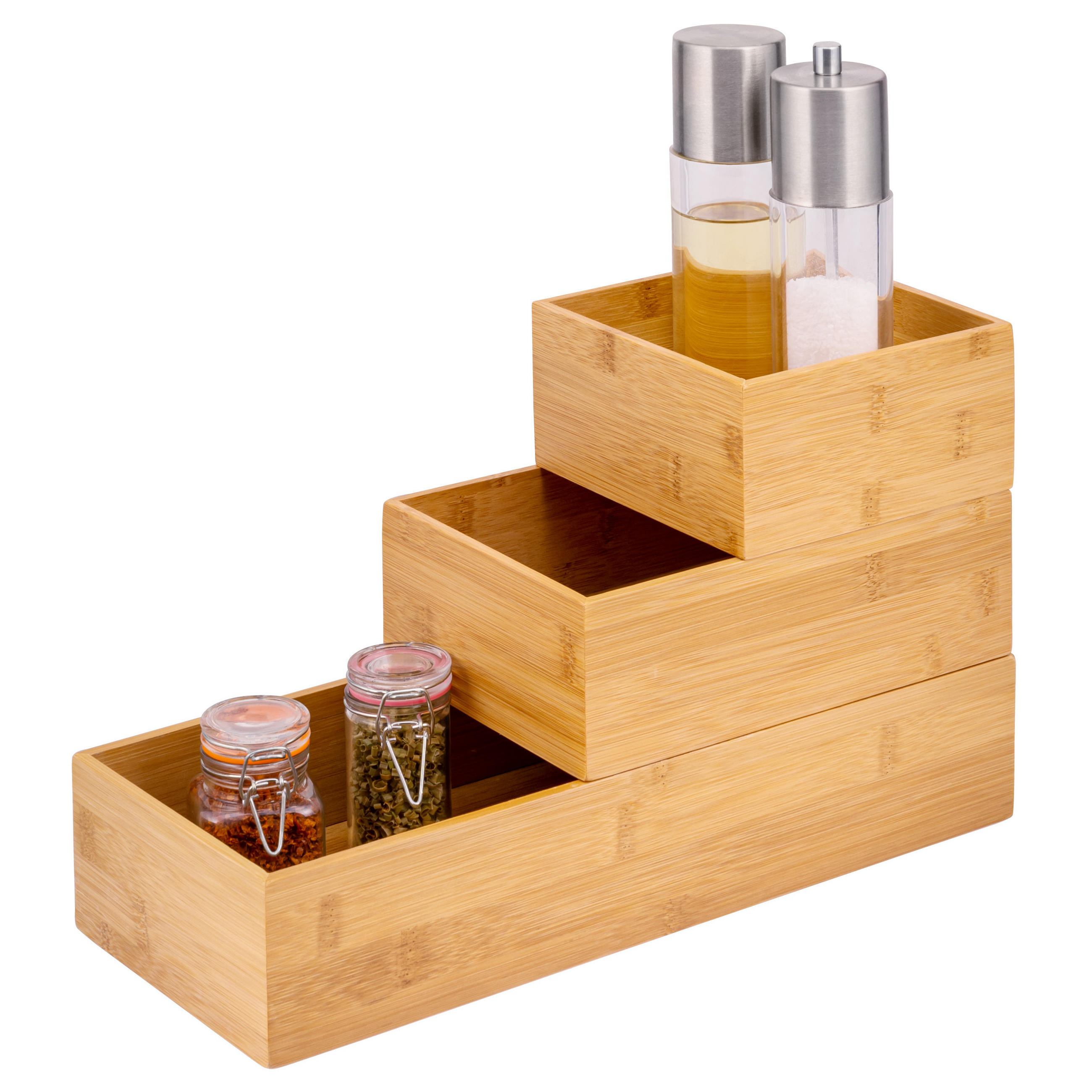 GEWÜRZAUFBEWAHRUNGSBOXEN 3tlg., Bambus - Braun, Holz (38/15/7.5cm) - bremermann