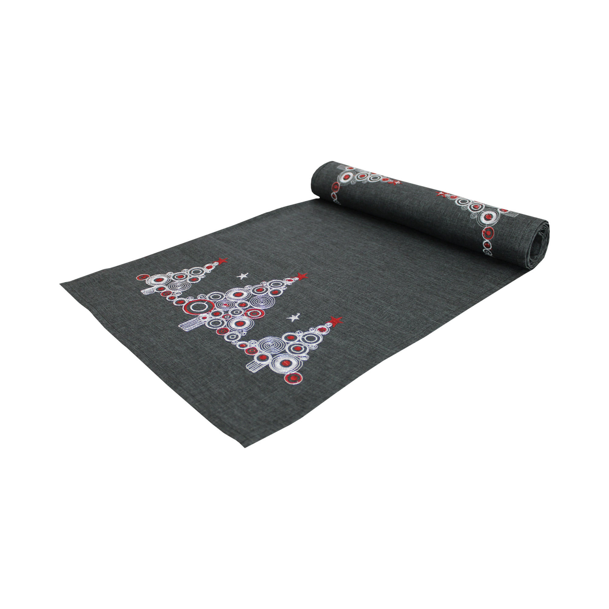 TISCHLÄUFER Weihnachten 40/170 cm Weihnachtsbaum bestickte Leinenoptik - Anthrazit, Textil (40/170cm) - TiborTex