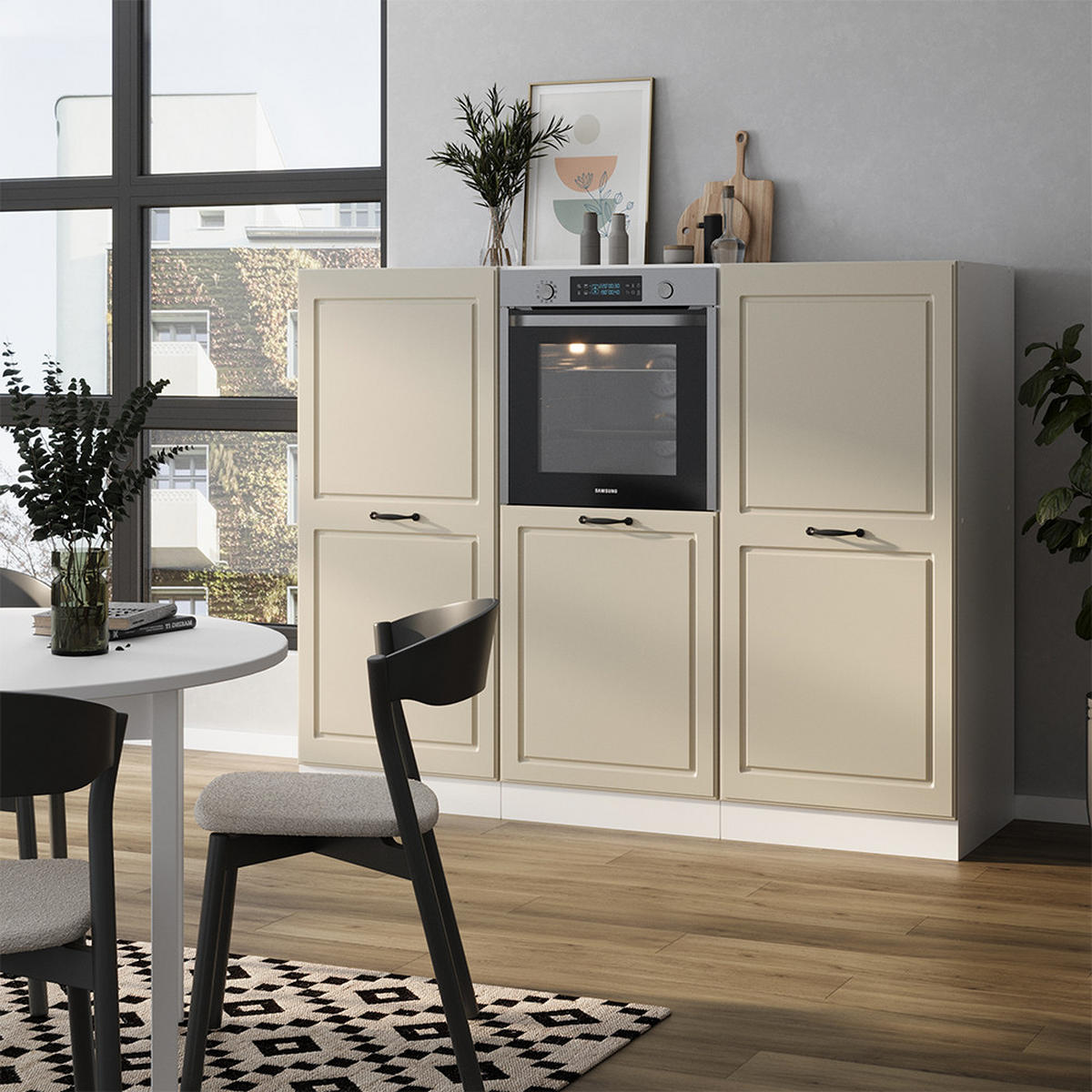 KÜCHENBLOCK R-Line, Sand Landhaus/Weiß, 180 cm ohne Arbeitsplatte - Beige/Weiß, Holzwerkstoff (180/143/46cm) - Vicco